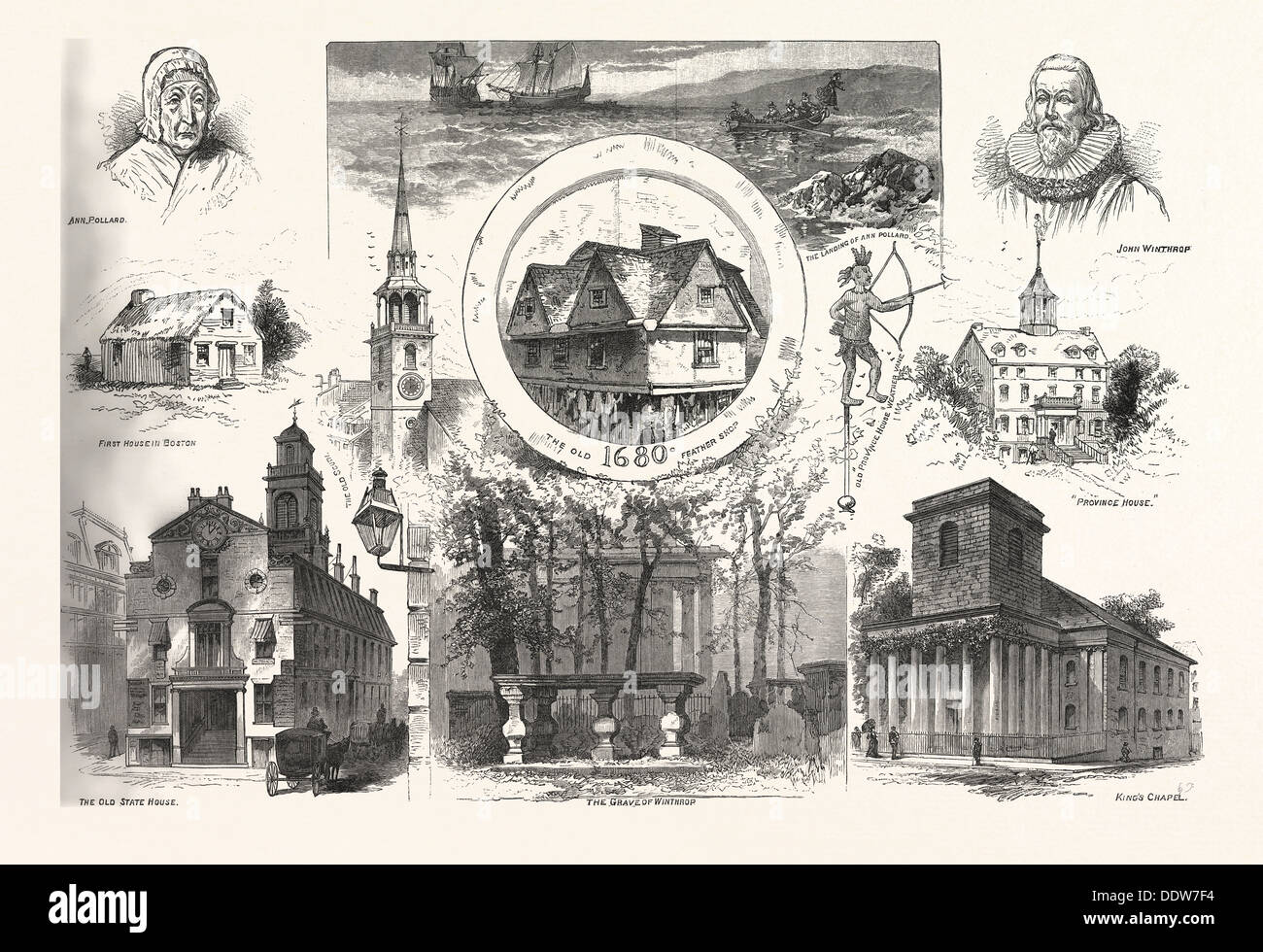 ANTIQUE BOSTON. DRAWN BY CHARLES GRAHAM, engraving 1880, us, usa Stock Photo Alamy