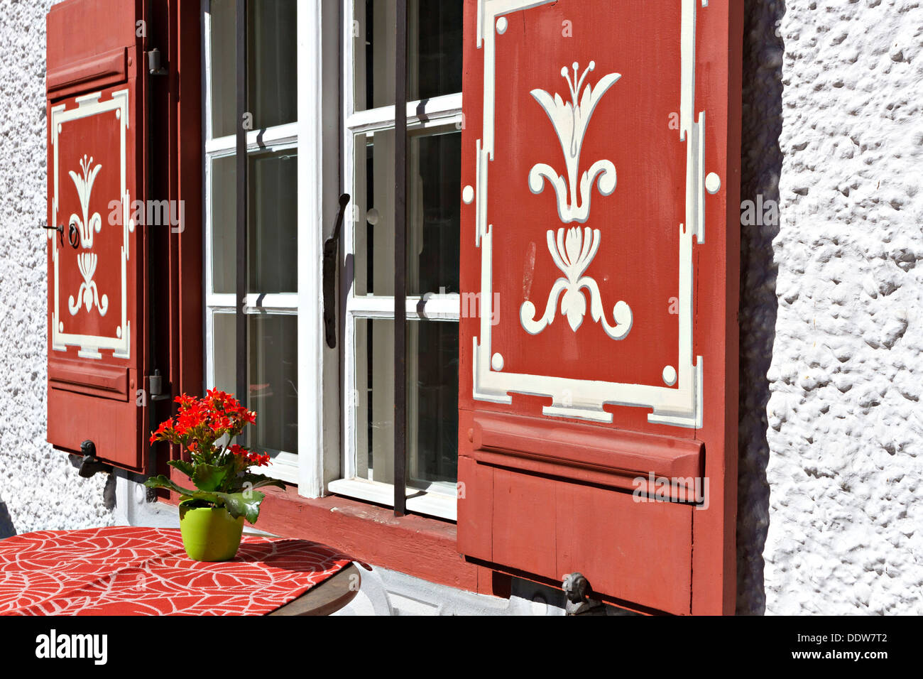 Wooden Bavarian window shutters, Prien Upper Bavaria Germany Stock
