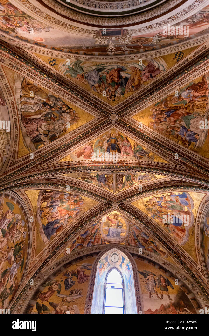 Church interior, ribbed and frescoed ceiling, Duomo Orvieto, Umb Stock Photo