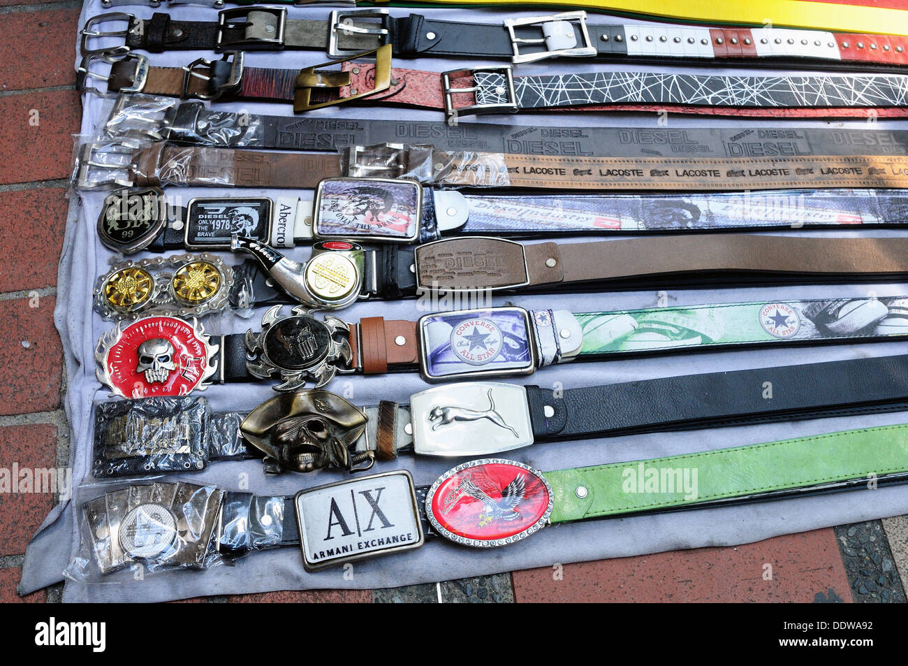 Belt buckles fakes, Oriental avenue - Center of MEDELLIN .Department of  Antioquia. COLOMBIA Stock Photo - Alamy