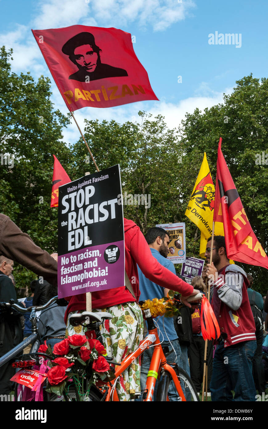 Tower Hamlets Riots London, UK. 7th September 2013. Protesters are gathered to prevent EDL ...