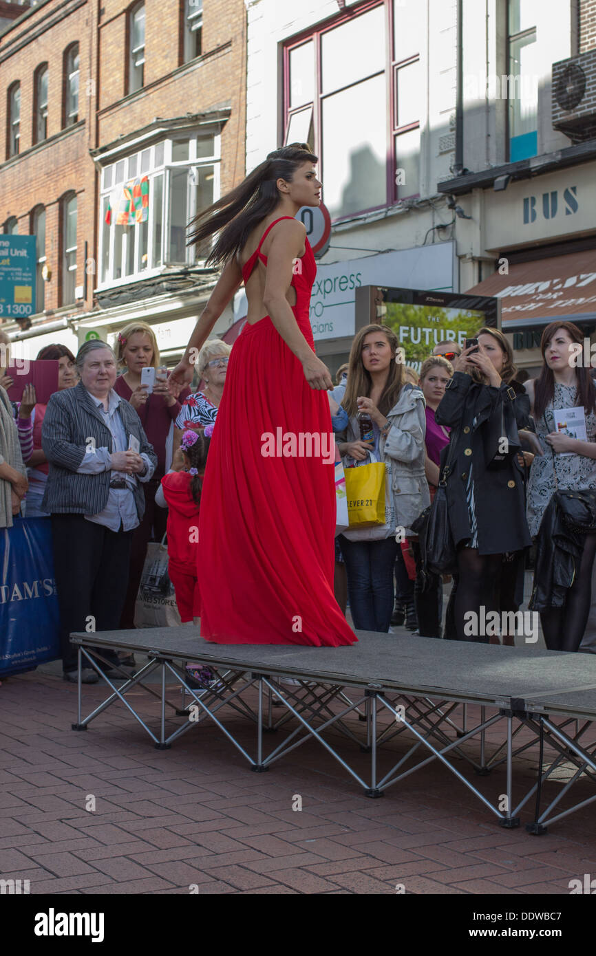 Pictured is a fashion model on a catwalk. Stock Photo