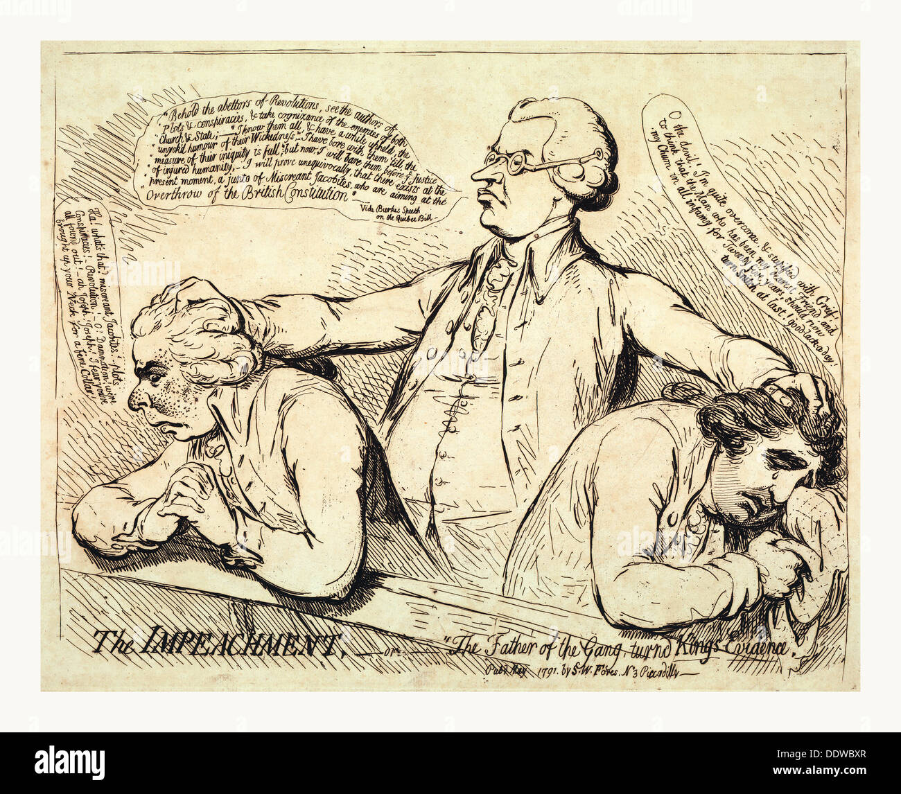 The impeachment, or The father of the gang turned Kings evidence, Gillray, James, 1756-1815, artist, engraving 1791, Edmund Burk Stock Photo