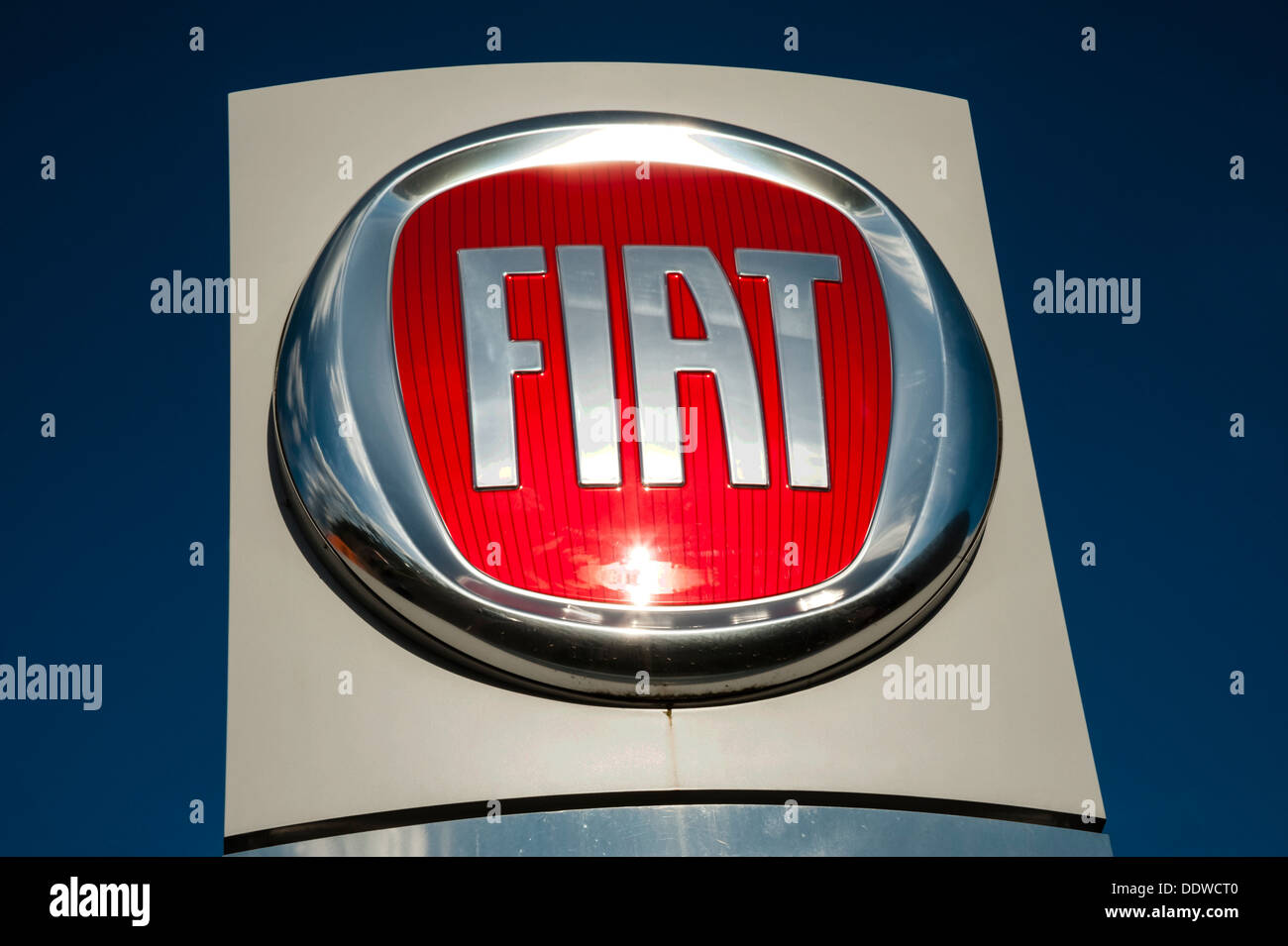 Fiat logo on a car dealership sign in the UK. Stock Photo
