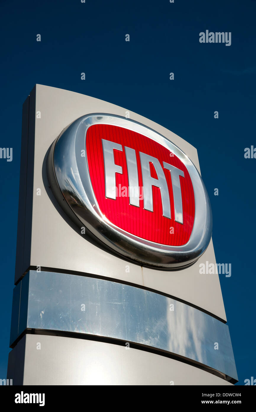 Fiat logo on a car dealership sign in the UK. Stock Photo