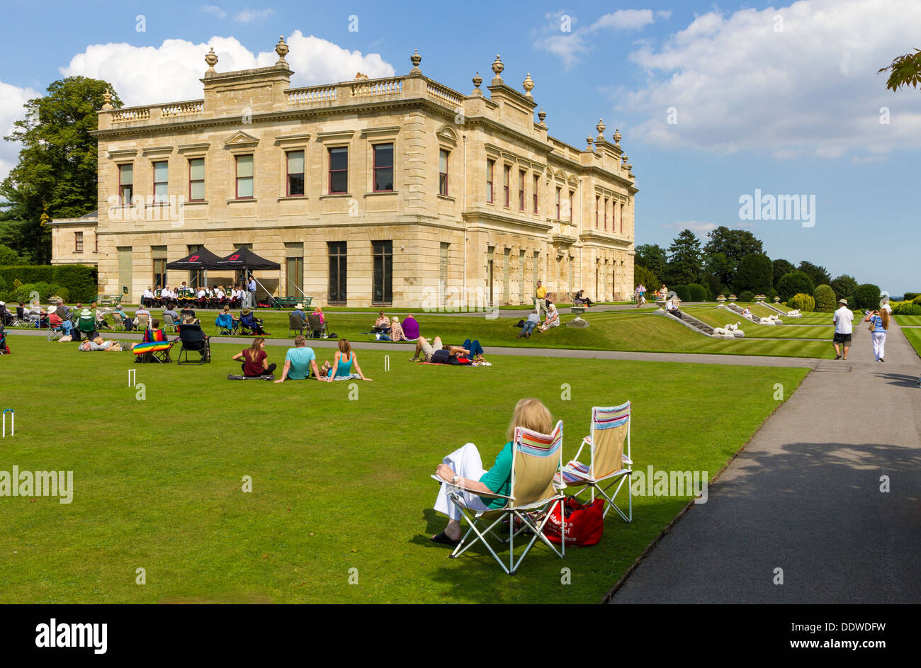 The York RI Golden Rail Band perform at The Afternoon Band Concert at Brodsworth Hall in Doncaster, South Yorkshire. Stock Photo