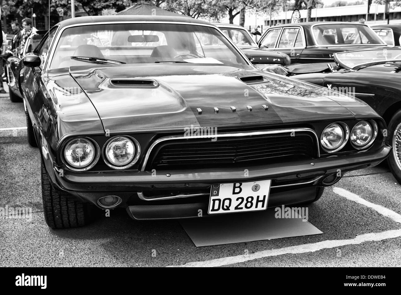 BERLIN - MAY 11: Car Dodge Challenger (black and white), 26th Oldtimer-Tage Berlin-Brandenburg, May 11, 2013 Berlin, Germany Stock Photo