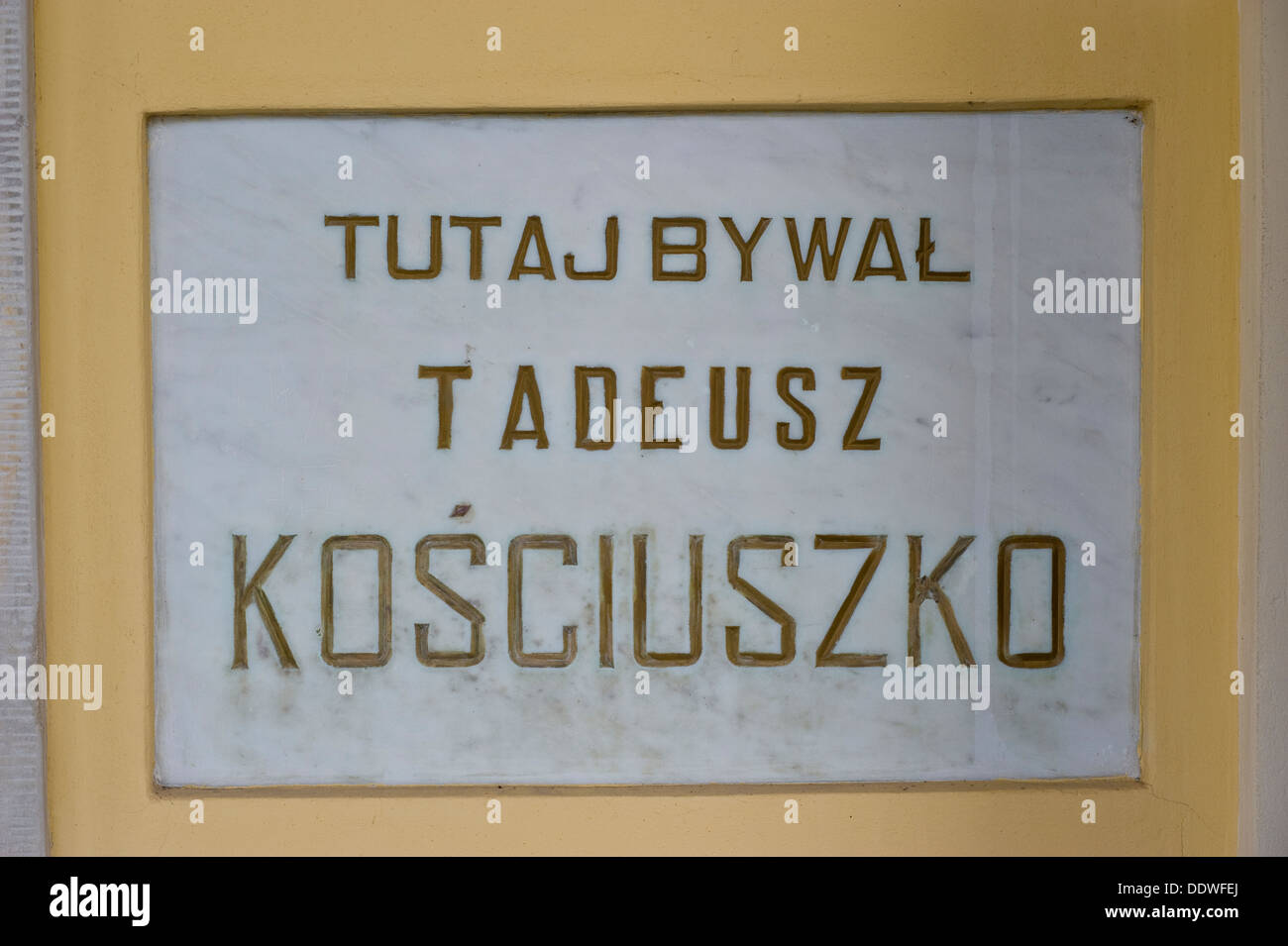 Memorial plaque commemorating Tadeusz Kosciuszko at the Czartoryski Palace in Puławy, a town in eastern Poland. Stock Photo