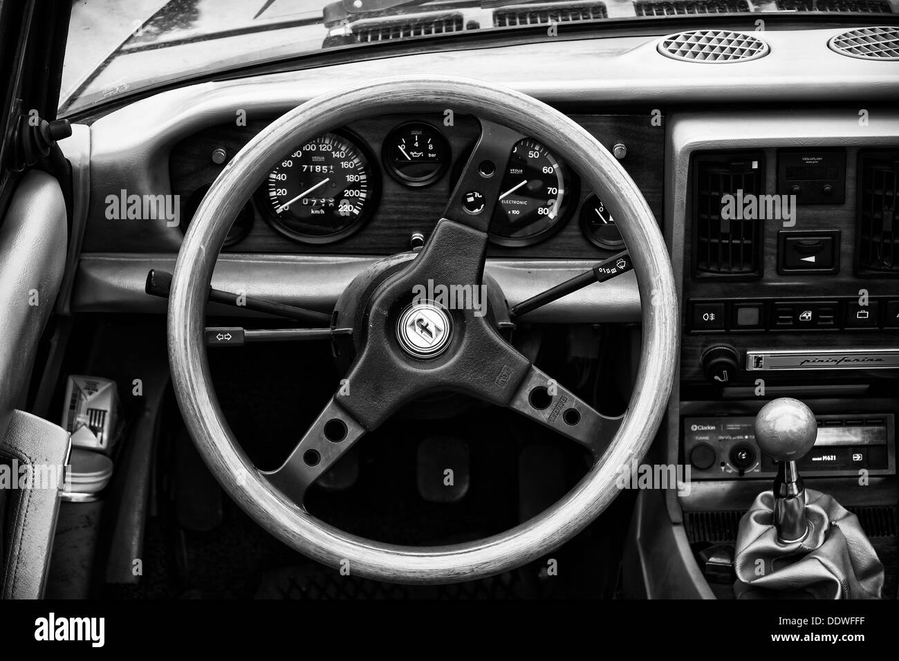 Cab Sport car Fiat Spider 2000 Pininfarina (black and white) Stock Photo