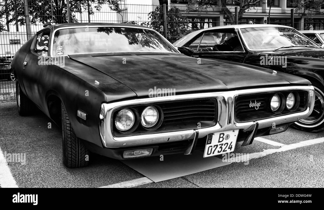 A mid-size automobile Dodge Charger (B-body), third generation (black and  white Stock Photo - Alamy