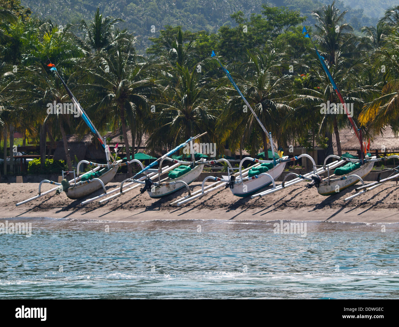 Boats in Teluk Kode beach, Lombok Stock Photo