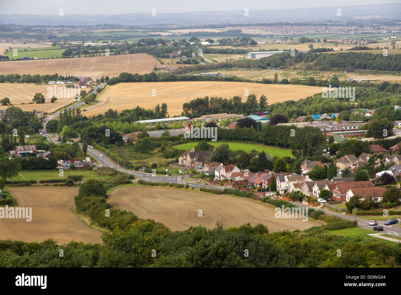 Aerial view of a housing estate and countryside in Derbyshire Stock