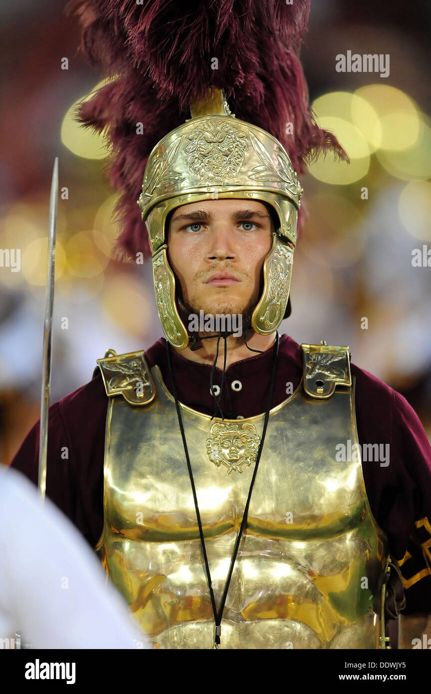 September 7, 2013 Los Angeles, CA.USC Trojans Mascot Tommy Trojan before the NCAA Football game between the USC Trojans and the Washington State Cougars at the Coliseum in Los Angeles, California.Louis Lopez/CSM/Alamy Live News Stock Photo