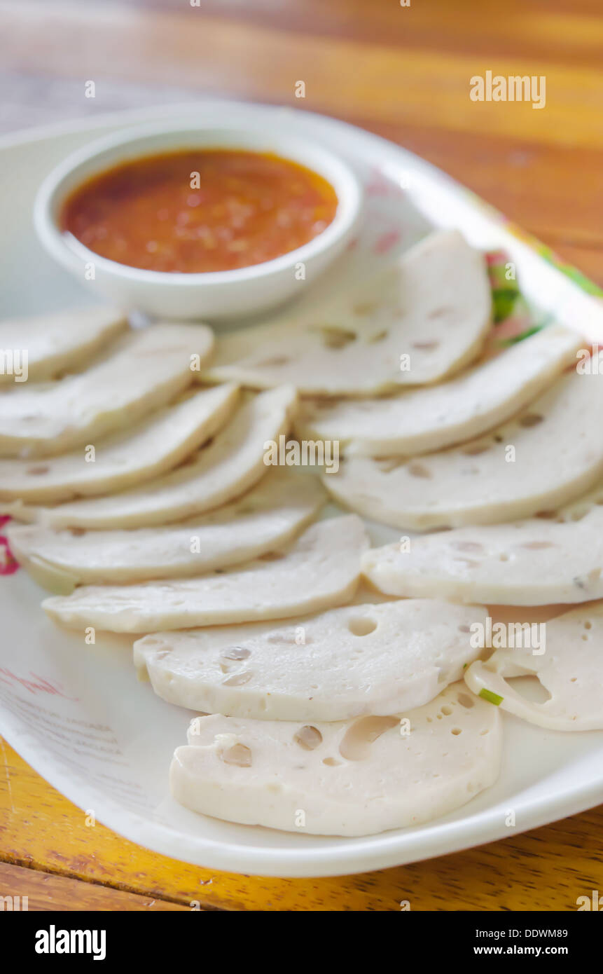 dish of Vietnamese sausage , white pork sausage Stock Photo