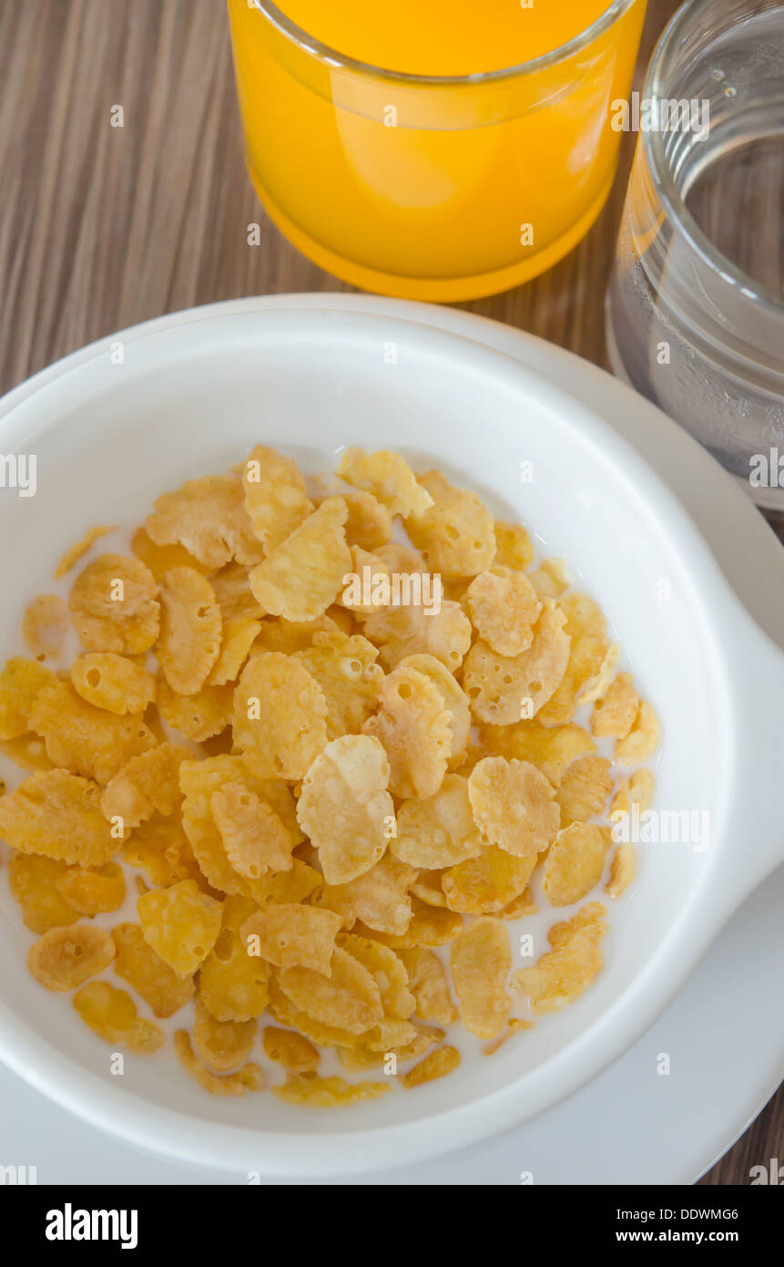 corn flake cereal with fresh milk in white bowl Stock Photo Alamy