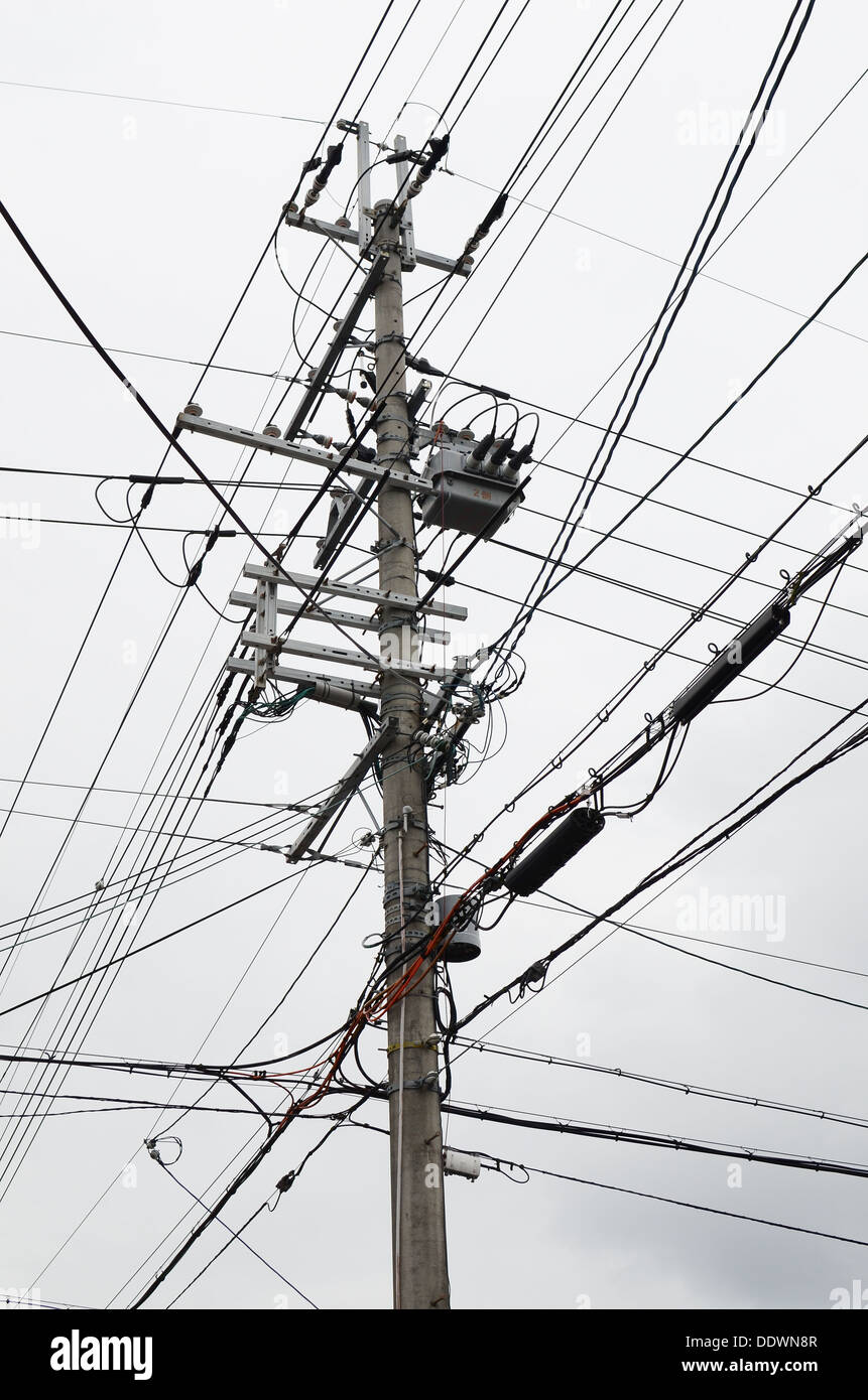 Lots of wires in Kyoto, Japan. Stock Photo