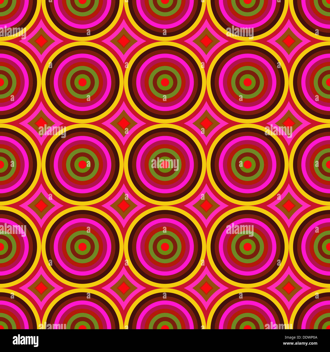 Vibrant warm colour circles seamless abstract pattern. Stock Photo