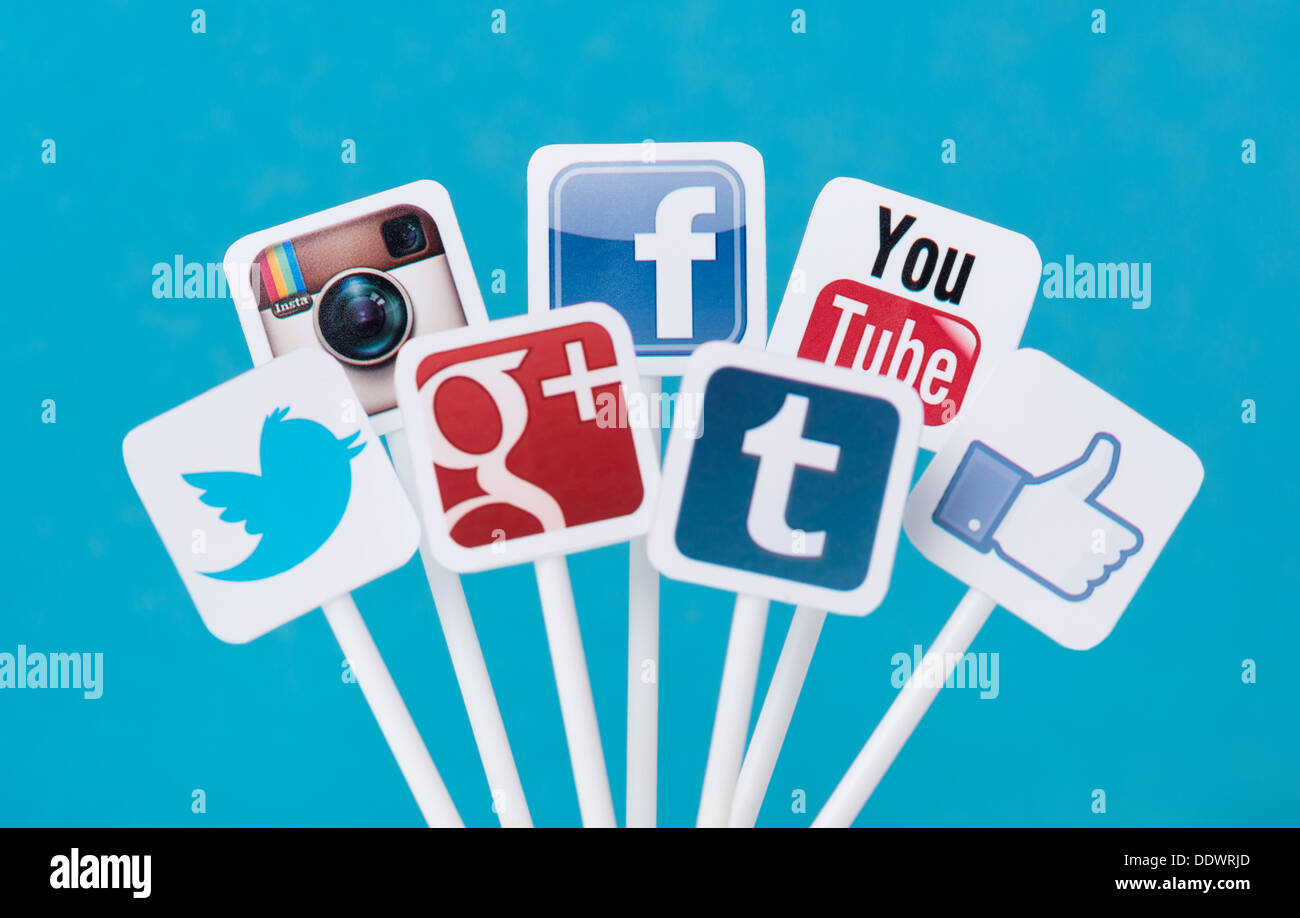 A collection of wellknown social media brands printed on paper and