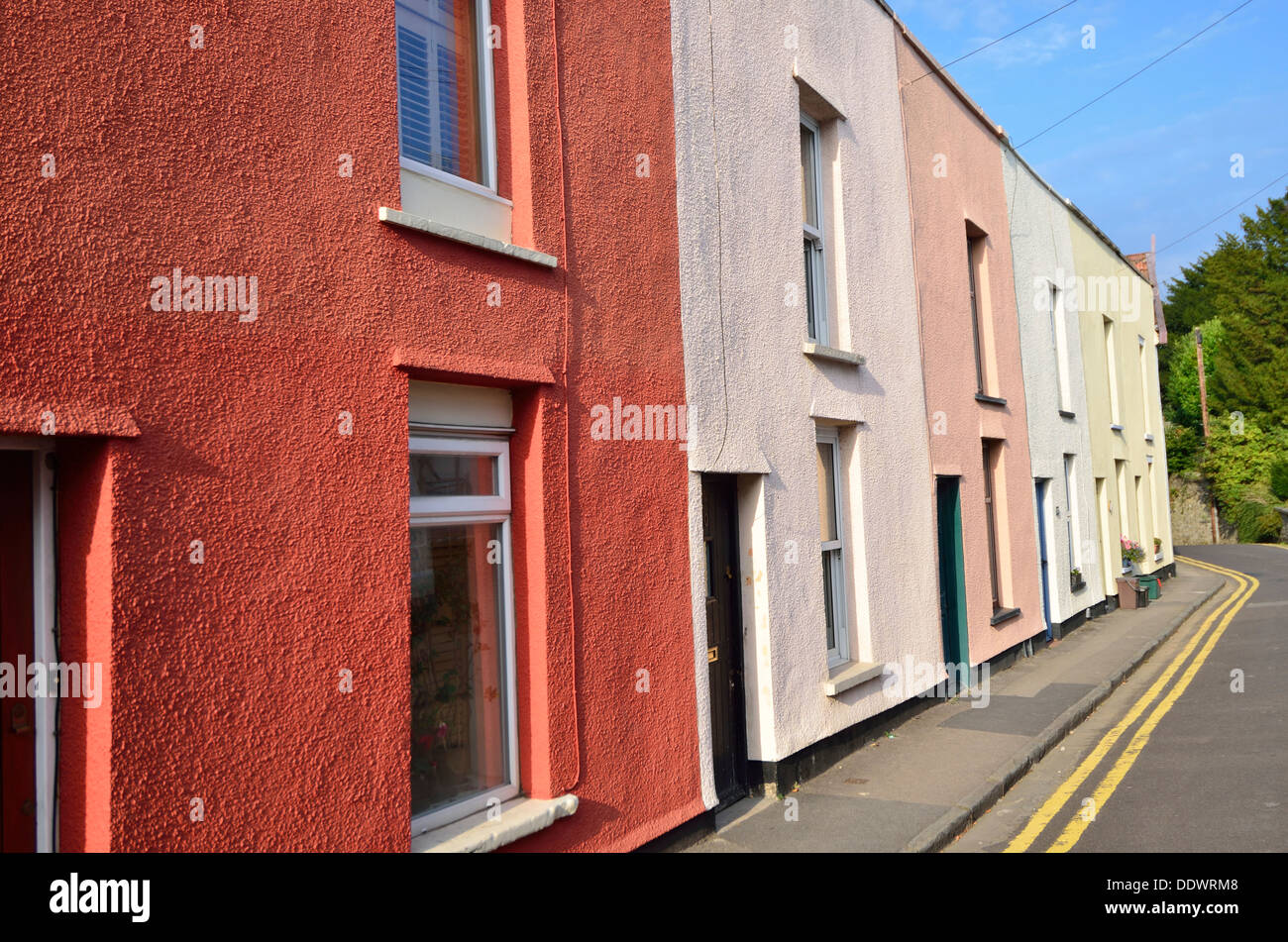 Colourful terraced houses, Bristol England UK, Westbury Village Stock