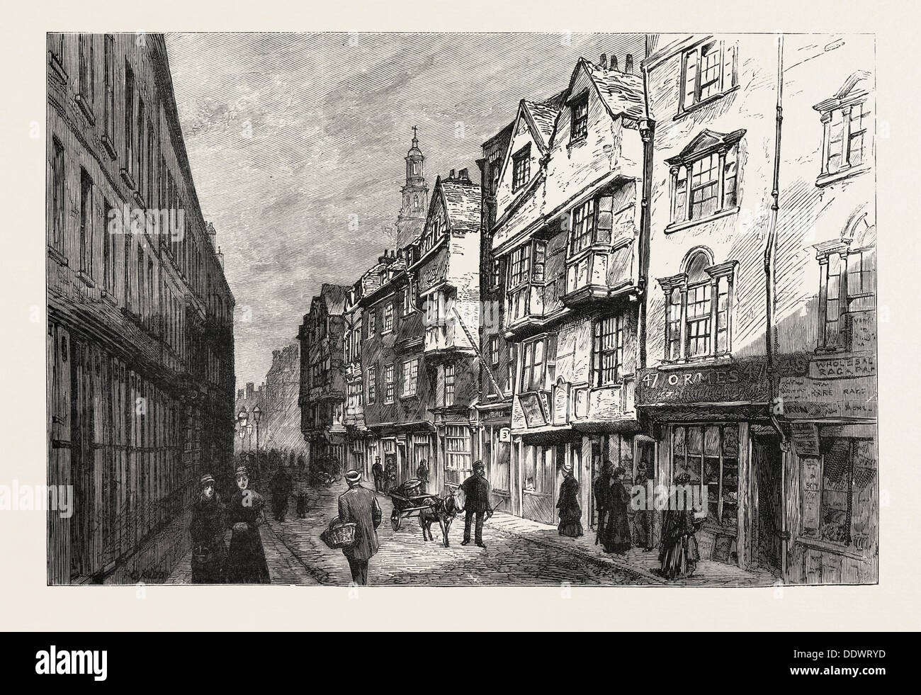 OLD HOUSES IN WYCH STREET, LONDON, DEMOLISHED, engraving 1884, UK, britain, british, europe, united kingdom, great britain Stock Photo