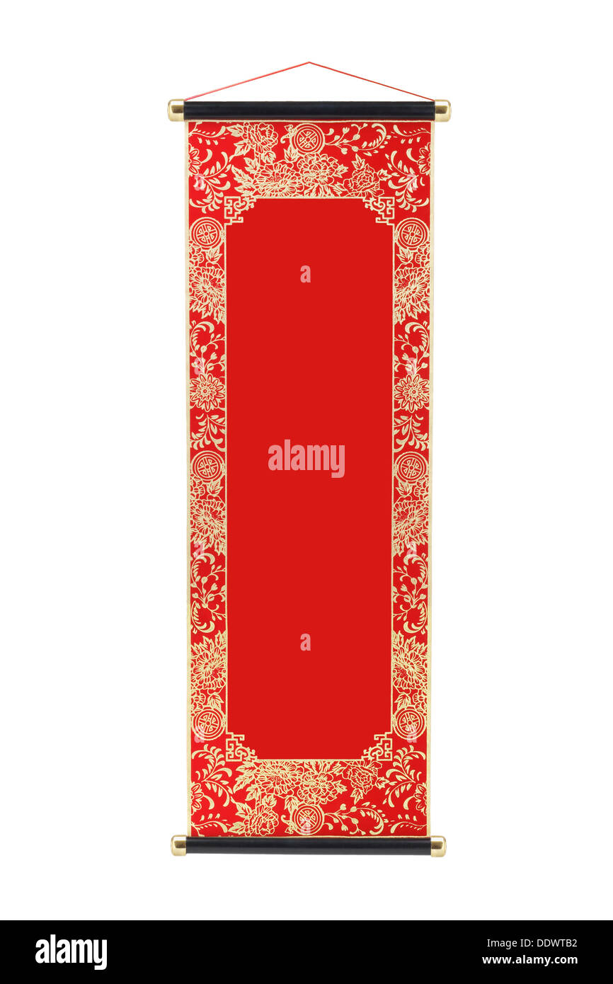Chinese Festive Scroll With Floral Design Border and Copy Space Stock Photo