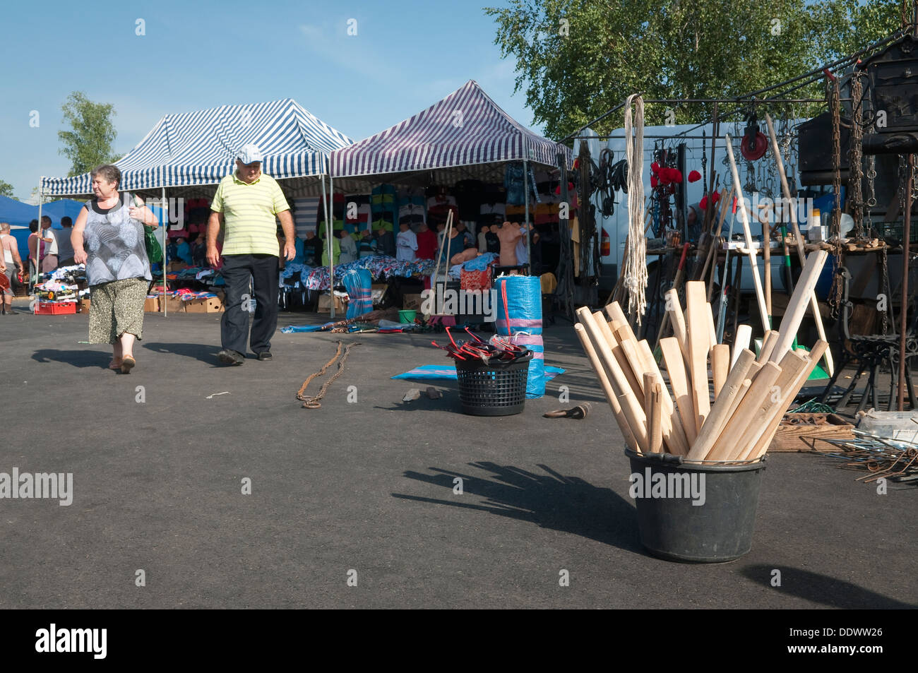 Open air flea market in Wadowice, Poland. Stock Photo