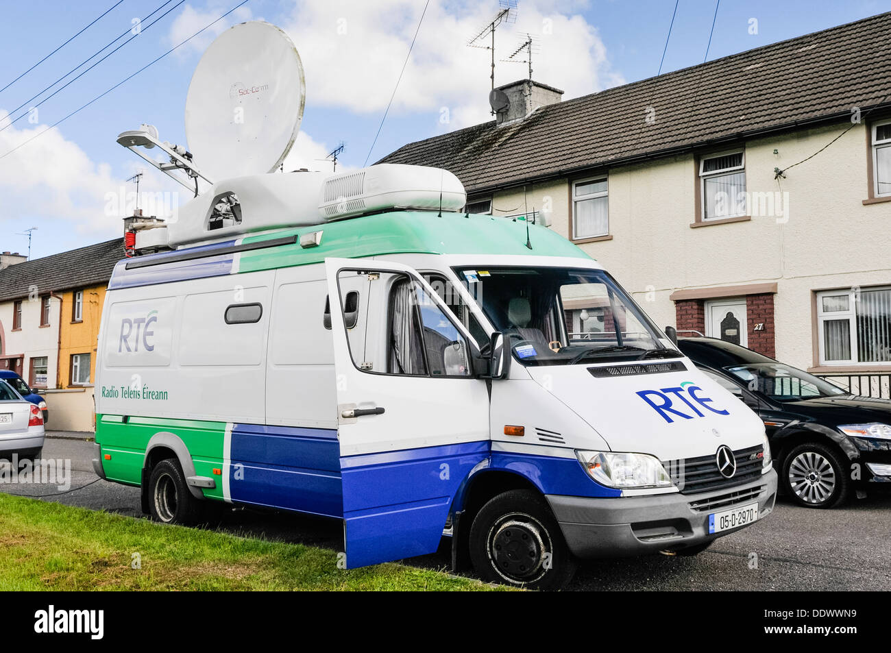RTE outside broadcast van with satellite dish Stock Photo