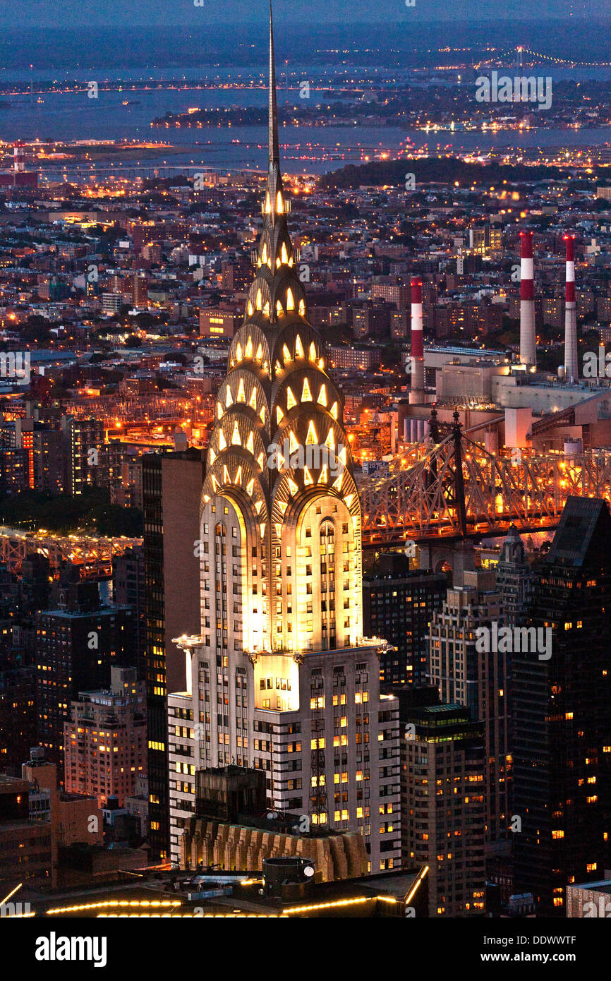 Aerial panoramic view over upper Manhattan from Empire State building by night Stock Photo