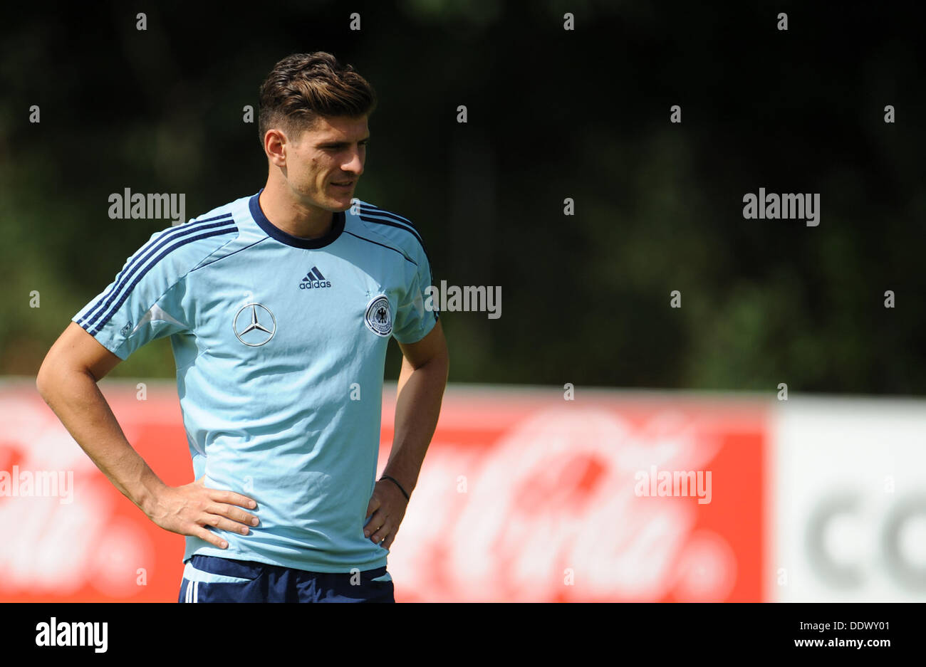 Germany's Mario Gomez attends a training session of the German national soccer team in Munich, Germany, 08 September 2013. Germany plays Faroe Islands for a World Cup qualifier on 10 September. Photo: ANDREAS GEBERT Stock Photo