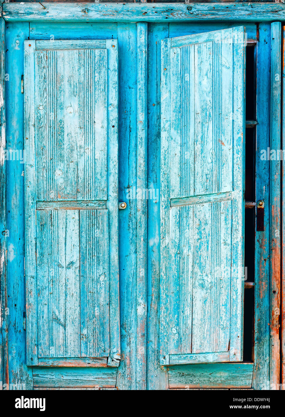 old blue wooden shutters Stock Photo
