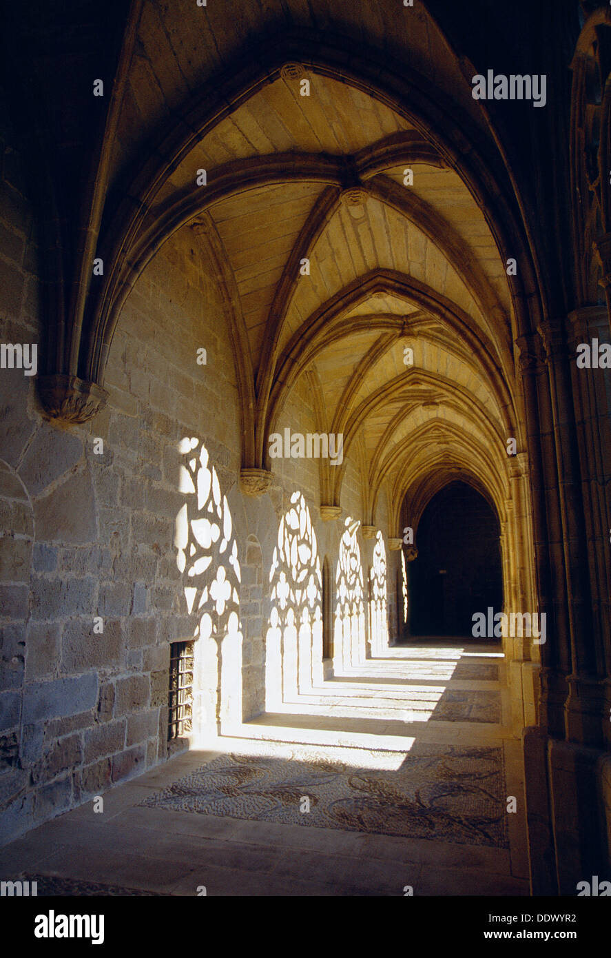 Gothic cloister. Monastery of La Oliva, Carcastillo, Navarra, Spain. Stock Photo