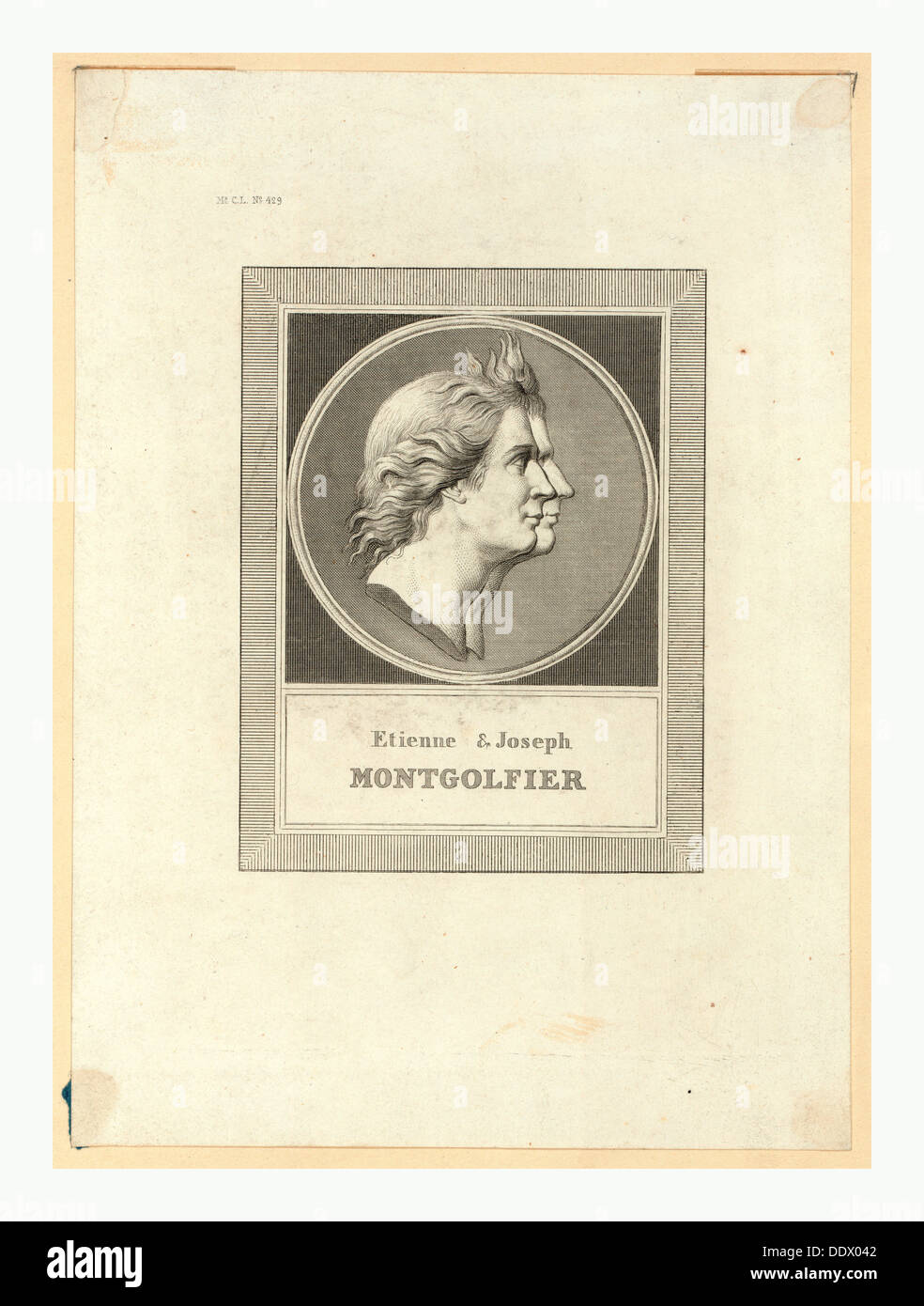 Etienne & Joseph Montgolfier, Bust-length double profile portrait of the Montgolfier brothers, French ballonists Stock Photo