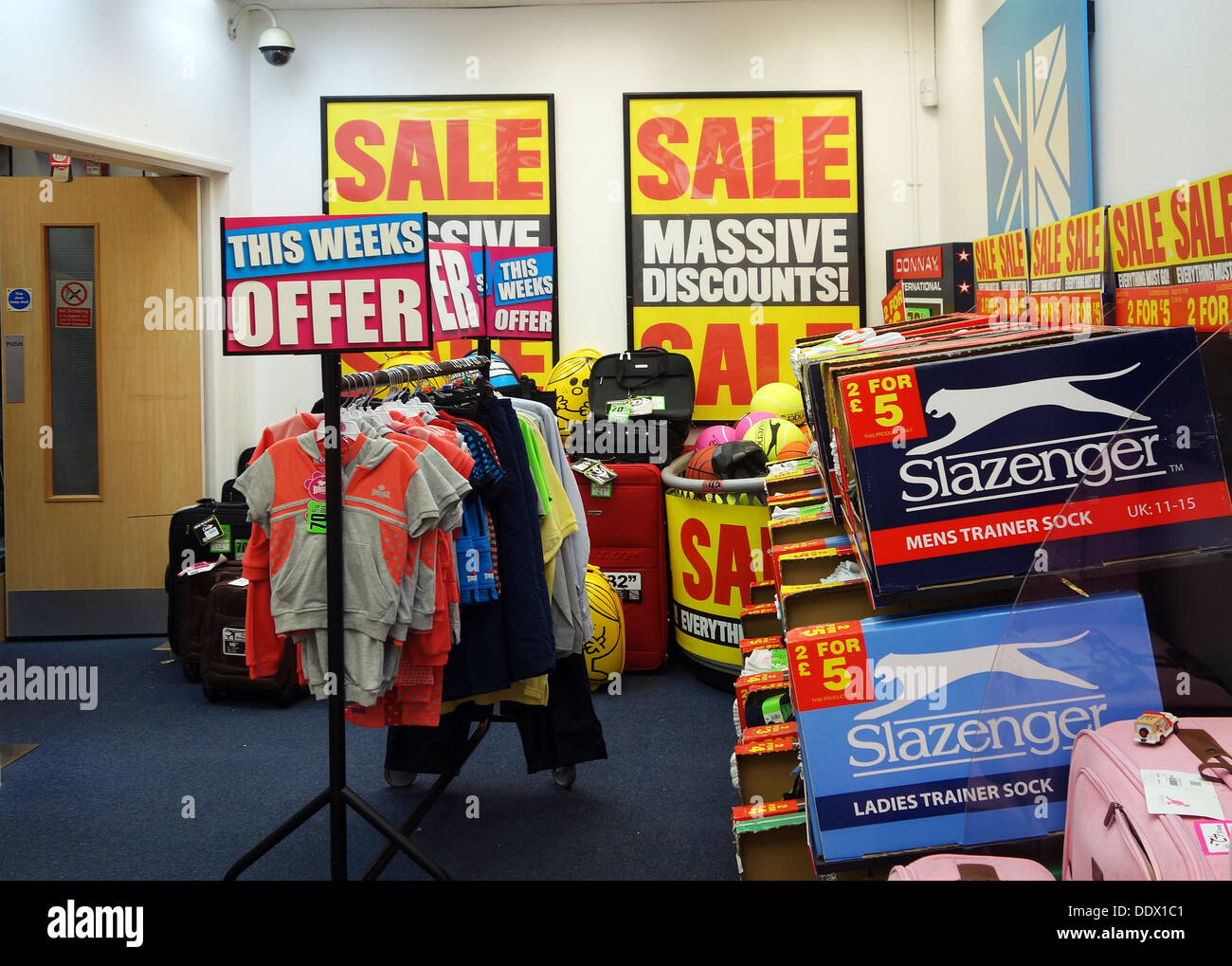Sale items in a Sports Direct store, UK Stock Photo