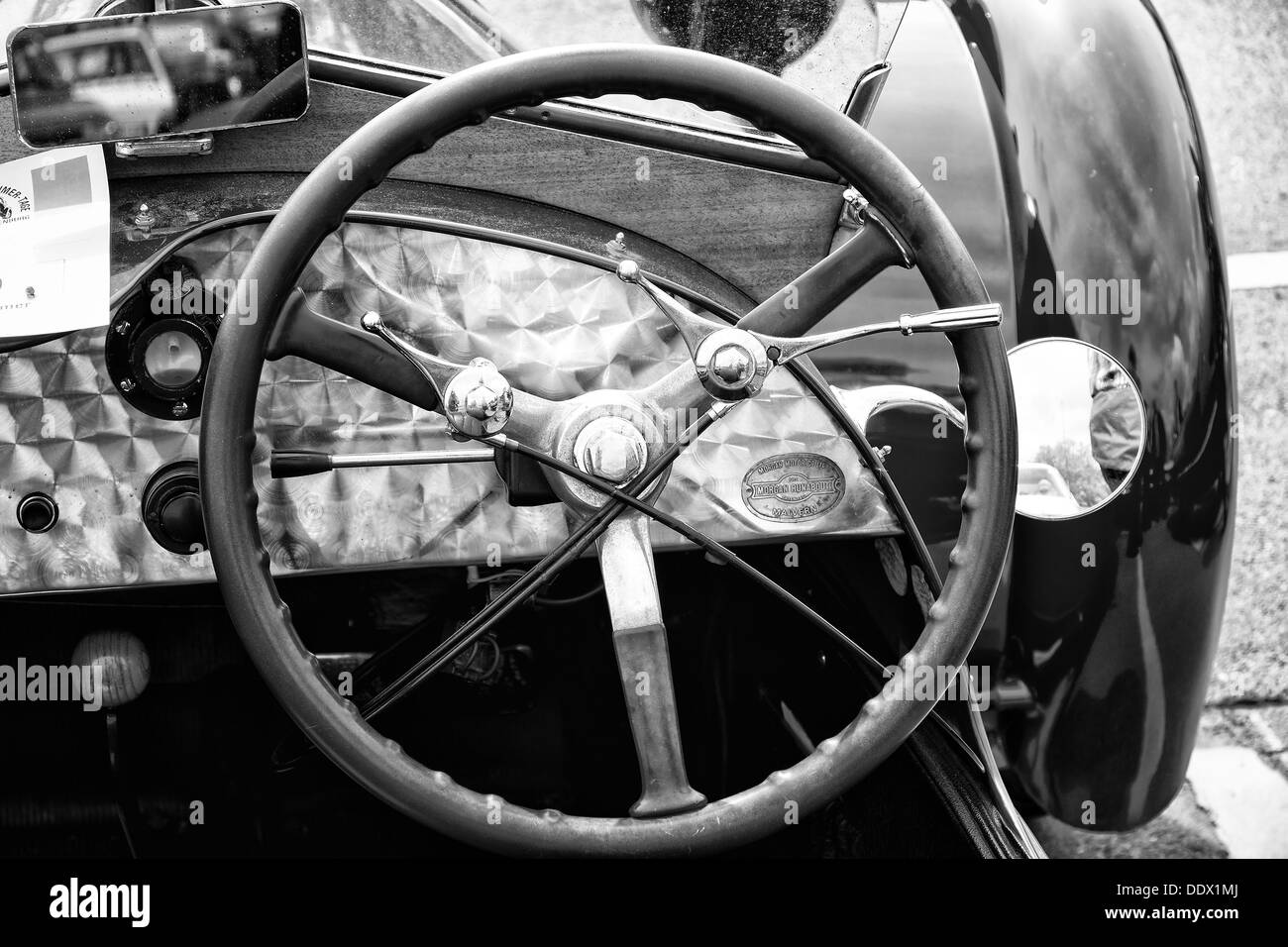 Cab Car Morgan, V-Twin three-wheelers (black and white) Stock Photo
