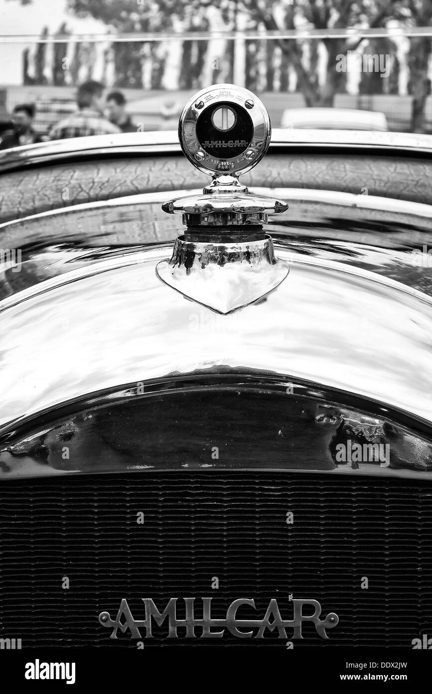 The radiator grille French retro car Amilcar Model CC (black and white) Stock Photo