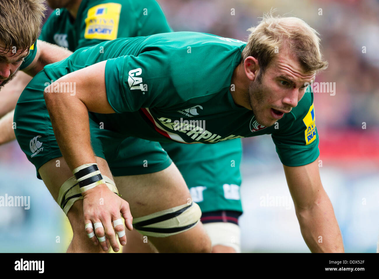 Leicester, UK. 8th Sep, 2013. Leicester's Tom Croft at a ruck. Action