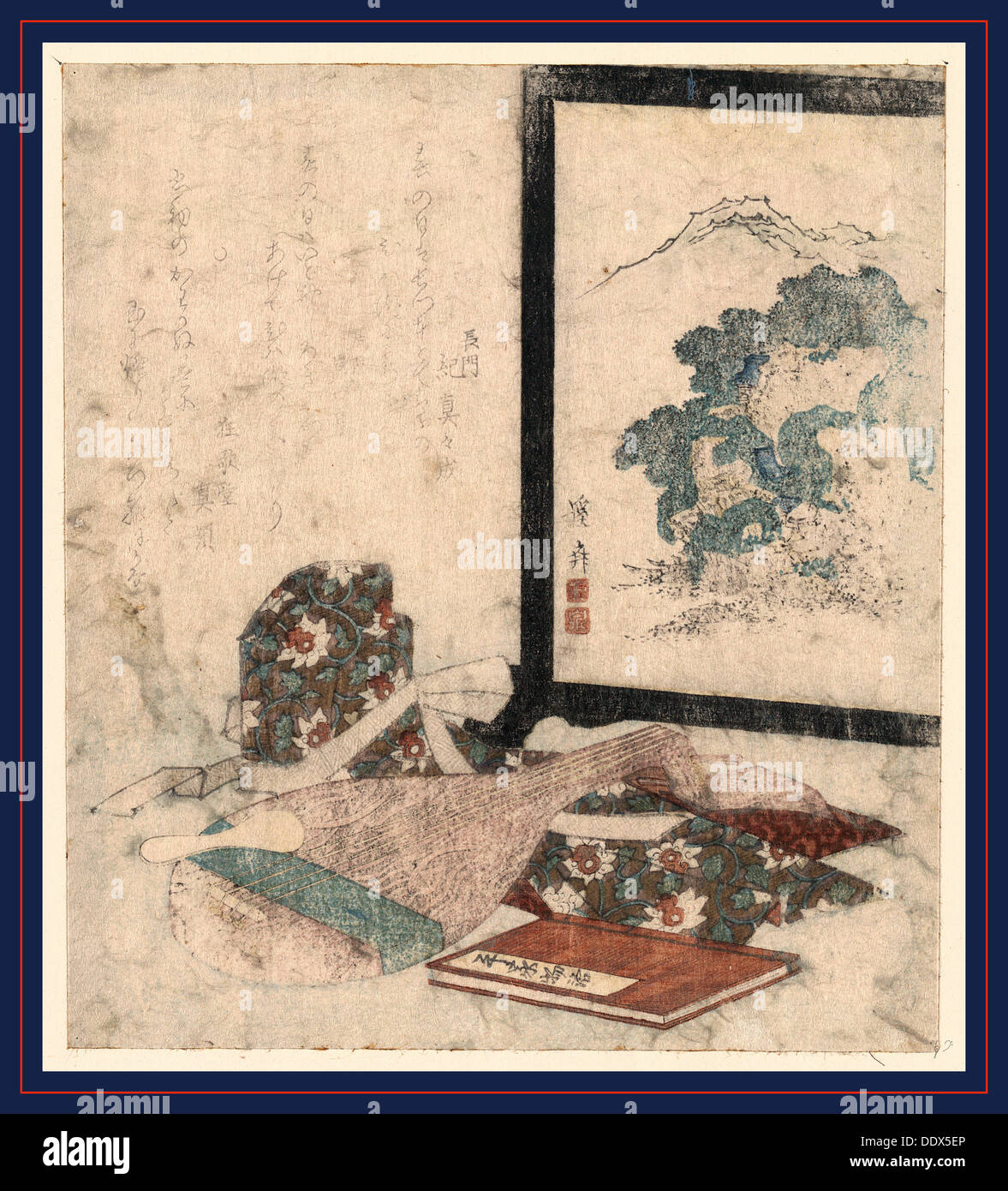 Heike monogatari to biwa to tsuitate, Tale of the heike and a lute next to a standing screen. [between 1820 and 1823], 1 print Stock Photo