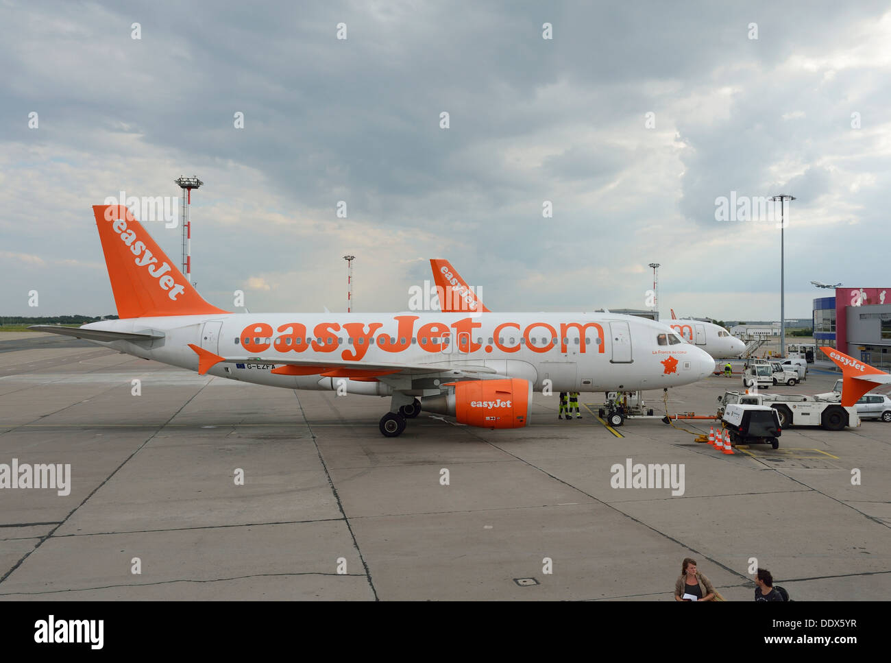 EasyJet airplanes at Berlin Schoenefeld Airport Germany Stock Photo