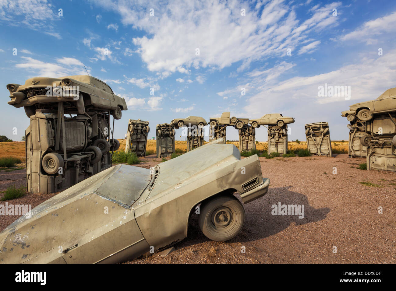 Cars arranged to replicate Stonehenge in England is called Carhenge, Alliance, Nebraska Stock Photo