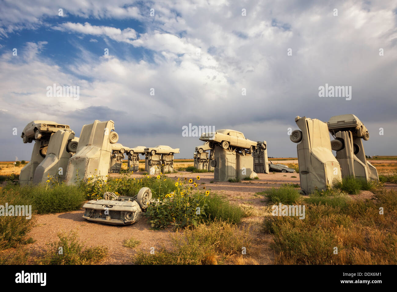 Cars arranged to replicate Stonehenge in England is called Carhenge, Alliance, Nebraska Stock Photo