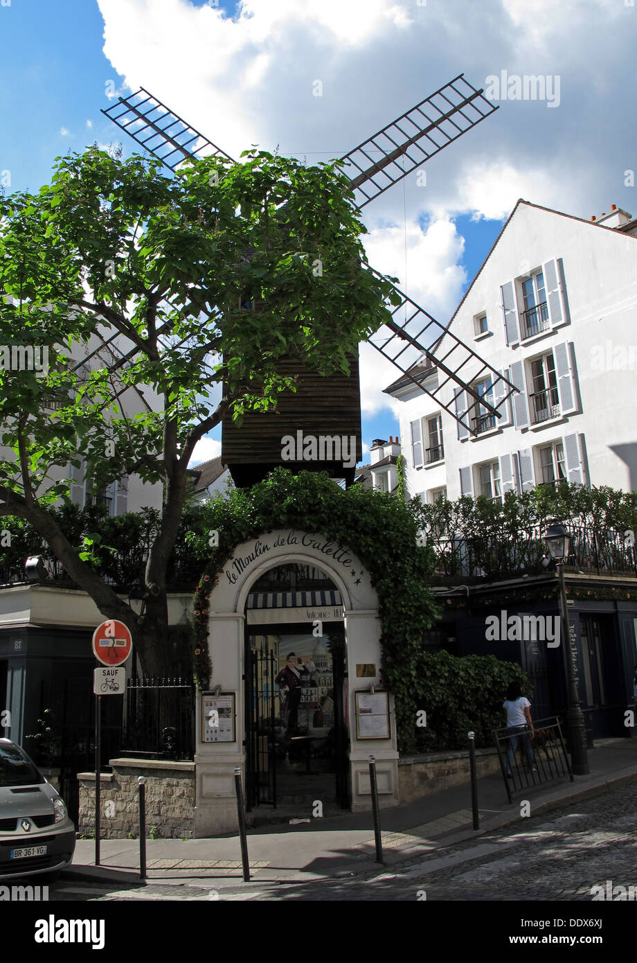 Le Moulin de la Galette, rue Lepic,Butte Montmartre hill, Paris, France, Europe Stock Photo