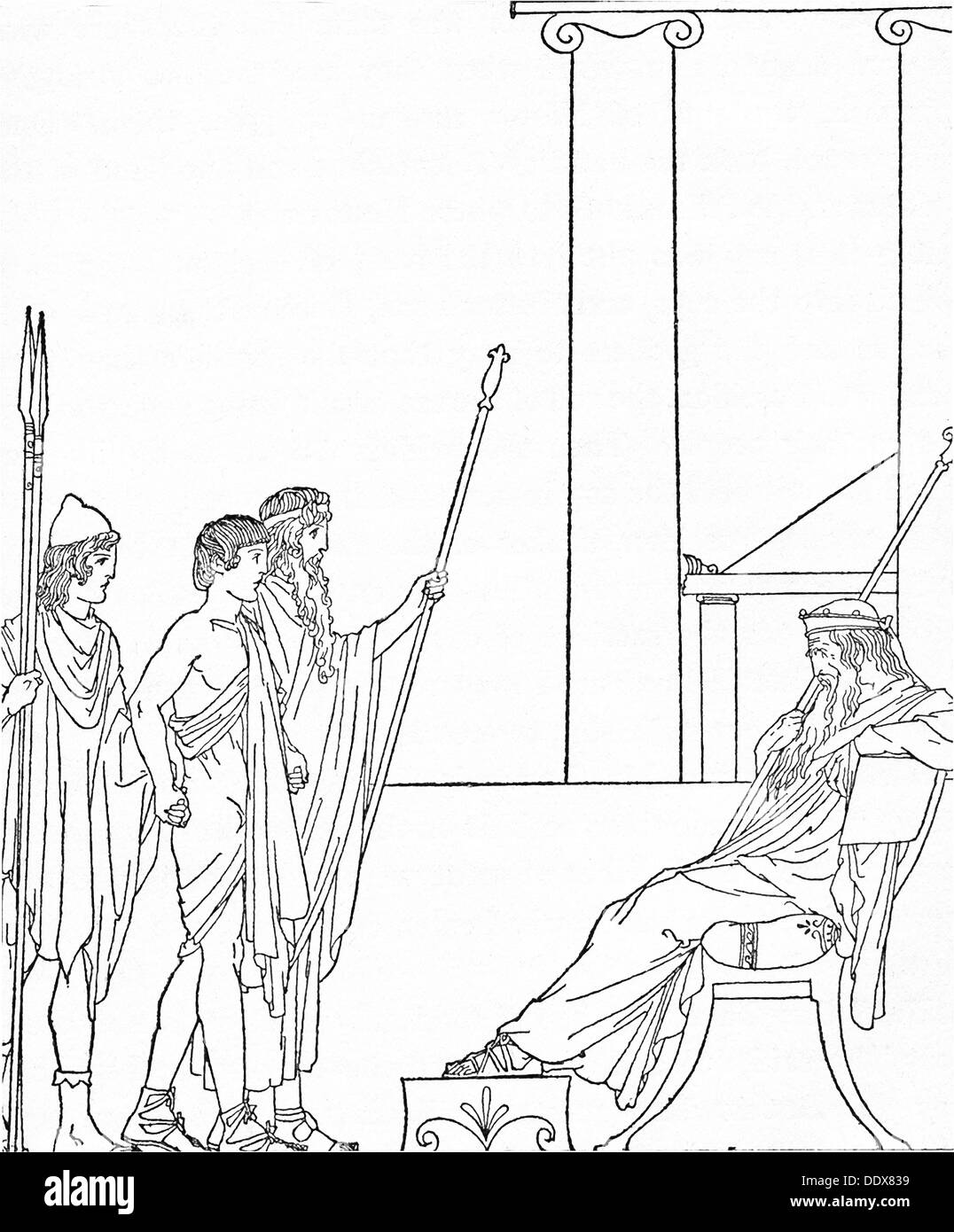 In this 1918 illustration, Telemachus is shown meeting Nestor, the wise old king of Pylos. Stock Photo