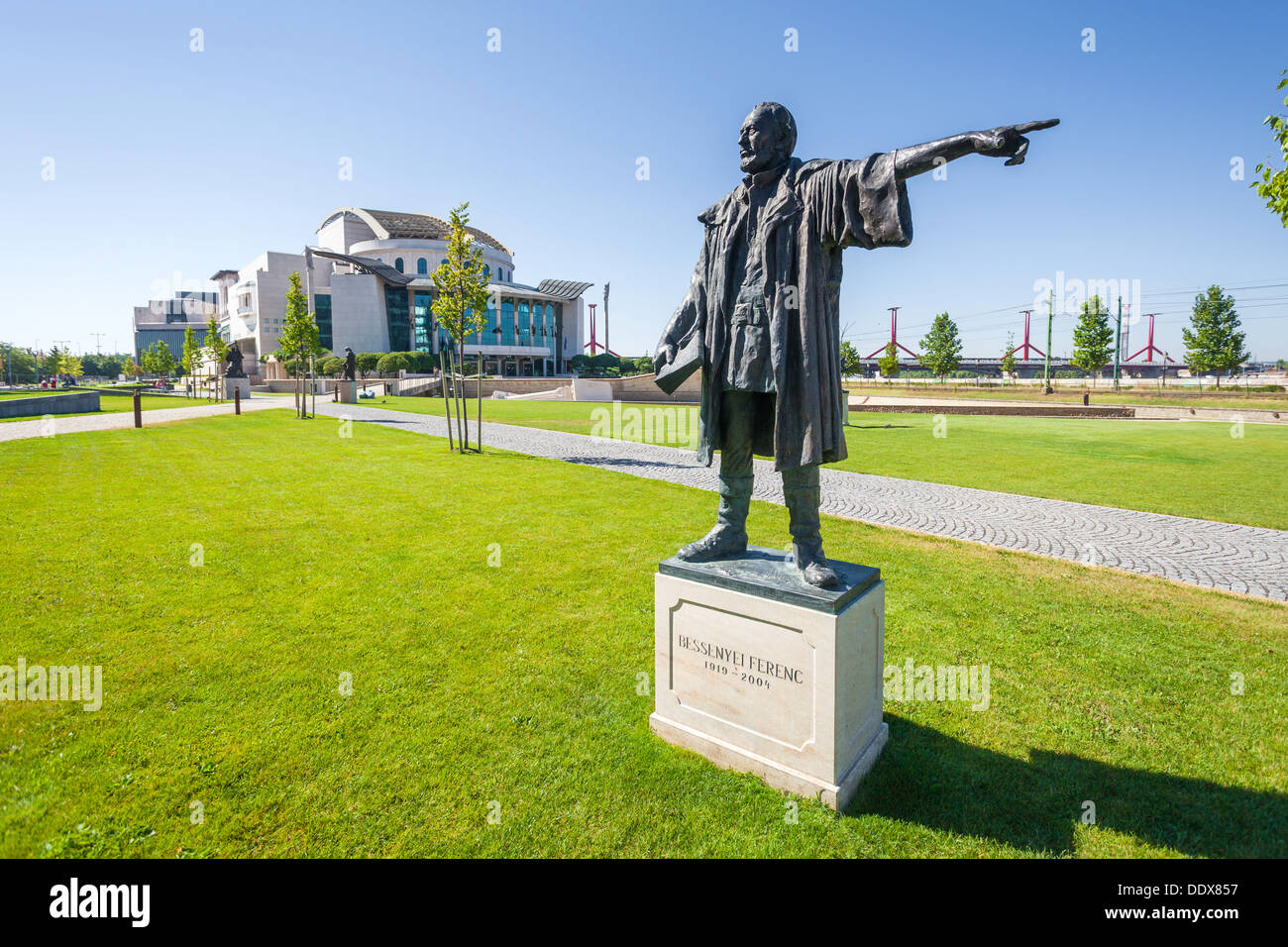 Bronze statue of Bessenyei Ferenc in front of Budapest National Theater, Hungary Stock Photo