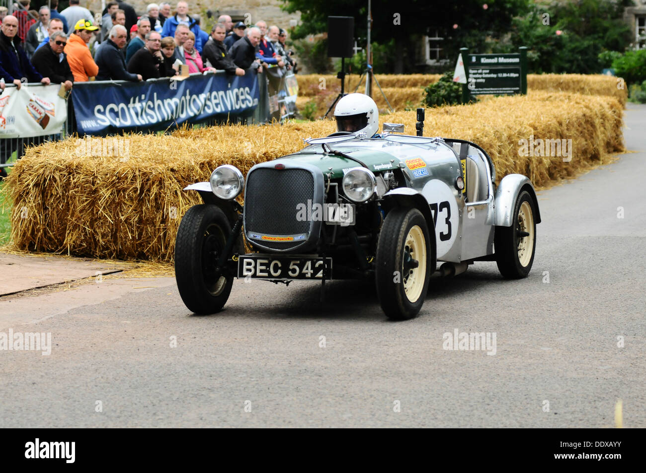 Classic car racing at the Bo'ness hill climb, cars such as classic Ford, Porsche, Vauxhaul, MG