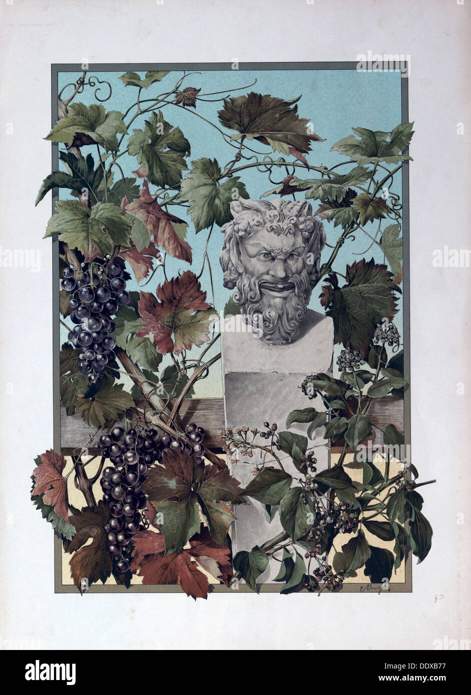 The plant, grapes, bacchus, wine, mythology, vine, symbol, statue, sculpture, 19th century, green, leaf, branch, floral Stock Photo