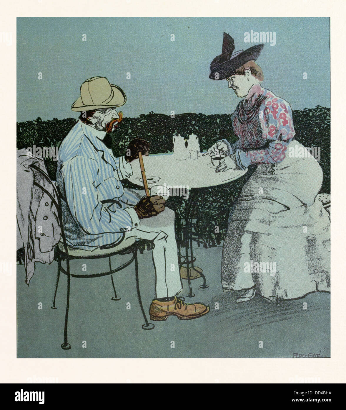 Drinking coffee by Ferdinand Gotz, 18741936, German. man, woman