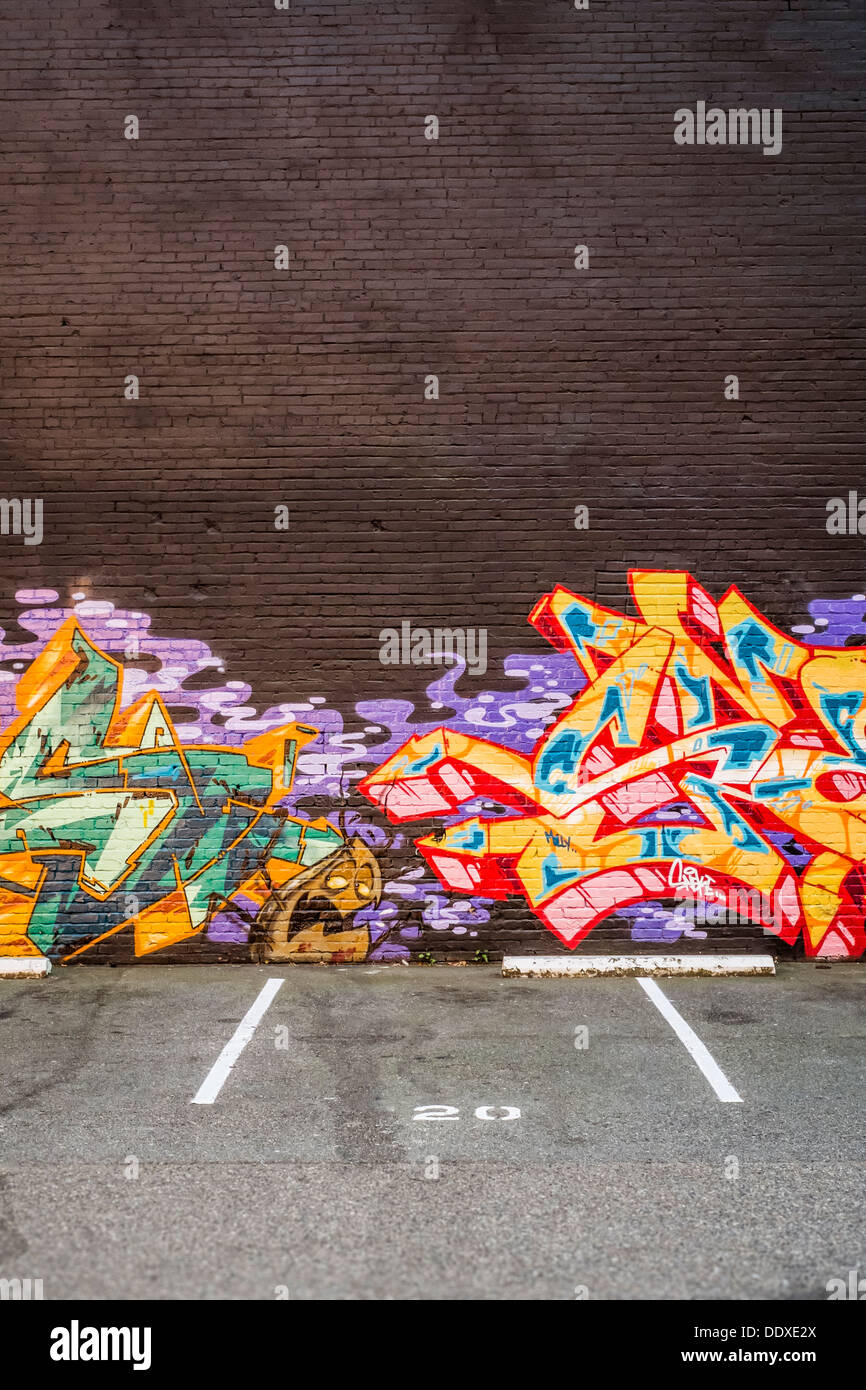 Graffiti on Wall in Parking Lot, Seattle, Washington Stock Photo
