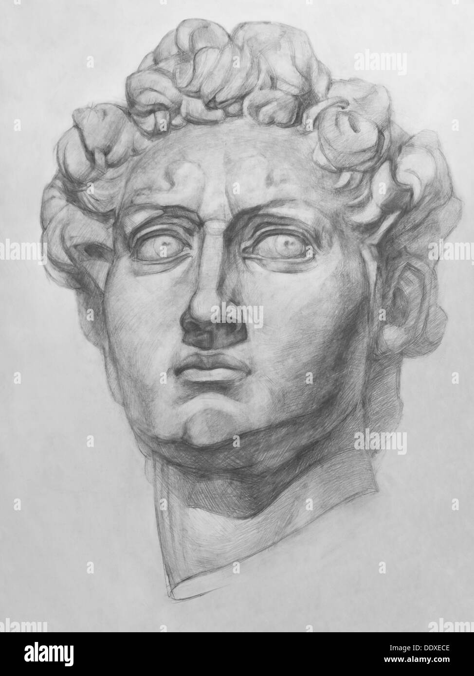 Plaster Replica of the David Statue by Michelangelo. It is a Pencil Drawing Stock Photo
