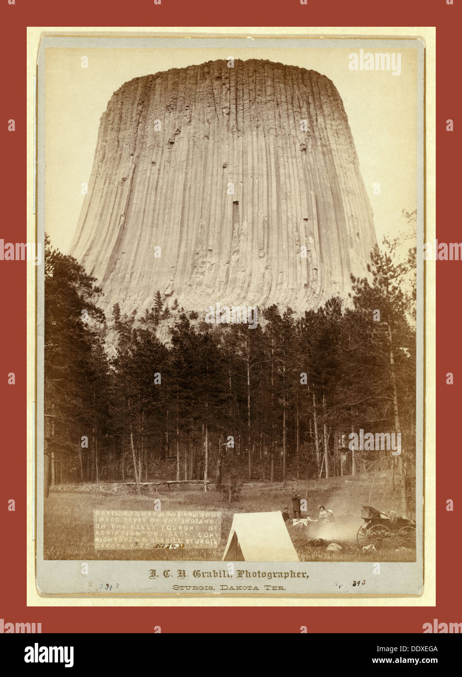 Devil's Tower or Bear Lodge (Mato [i.e. Mateo] Tepee of the Indians), on the Belle Fourche. Stock Photo
