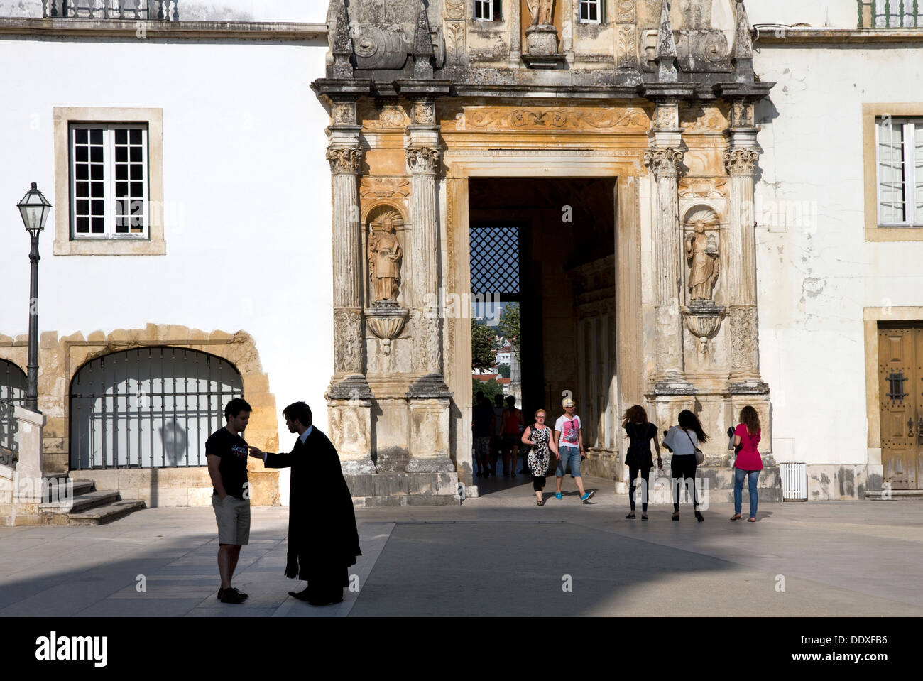 Entrance gate ( Porta Ferrea) and Courtyard of the old University of Coimbra, Coimbra, Portugal Stock Photo